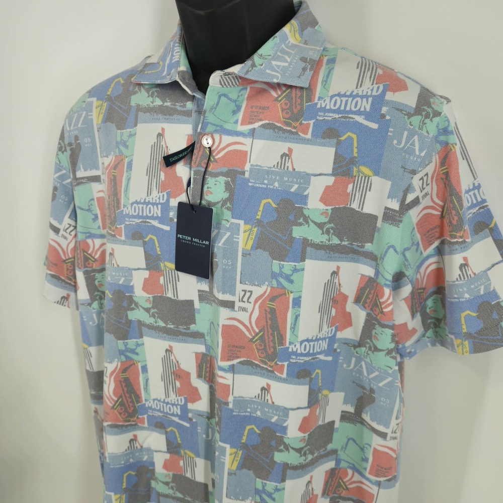 Peter Millar Polo Shirt Mens Size Large Music Print Crown Crafted Performance